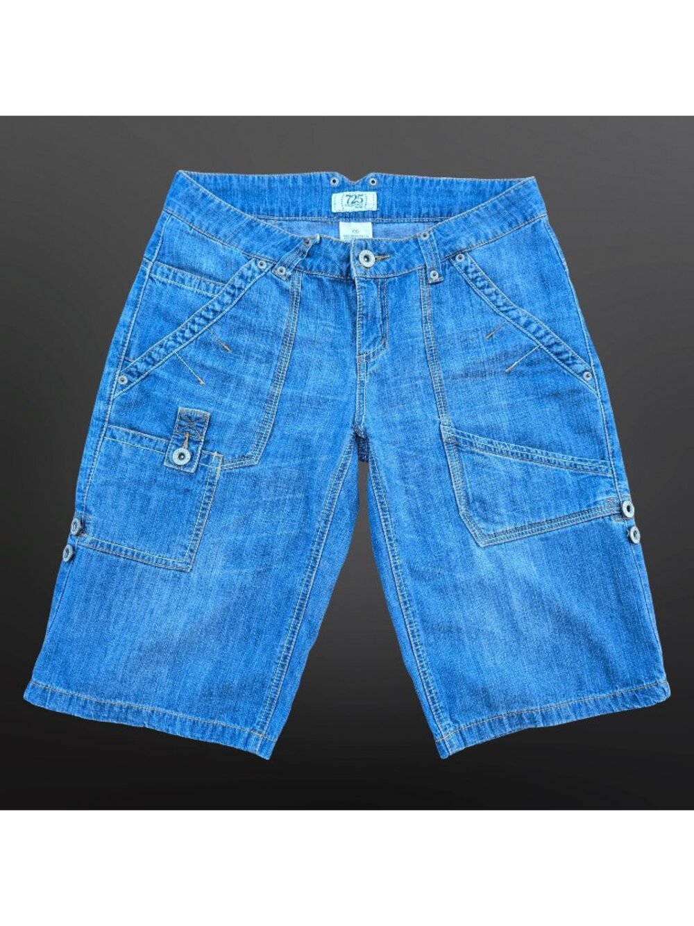 Vintage Y2K Womens Jorts Blue Denim Cargo Shorts Size 7 Baggy 725 Originals